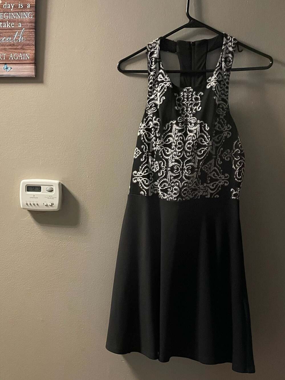 Speechless Black & White Damask Embroidered Strappy Back Skater Dress Size 11